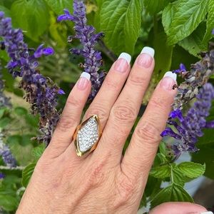 Vintage Panetta Sterling Silver Diamond Shaped Pave Rhinestone Goldtone Ring